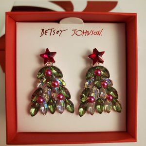 NIB Betsey Johnson Christmas Tree Drop Earrings